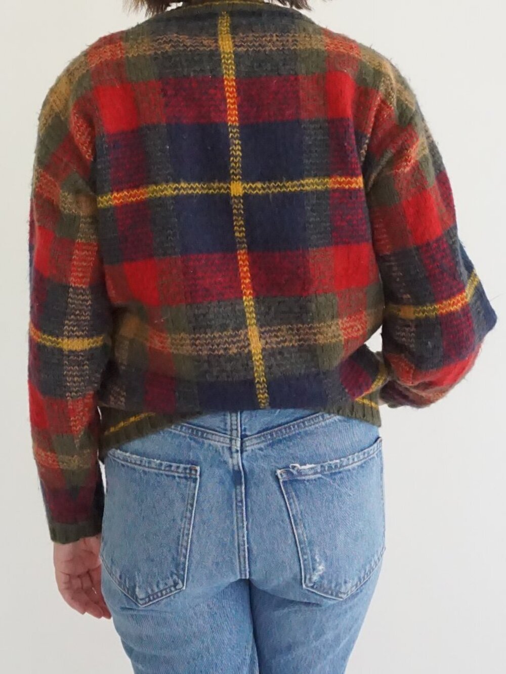 Vintage Alfred Dunner Red Navy Tartan Button Front Grandpa Cardigan S - Picture 2 of 9